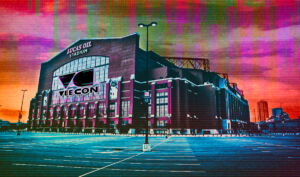 Lucas Oil Stadium With Grainy, colorful filter, including Vee Con Logo