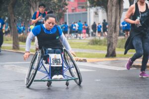 A girl in racing wheelchair