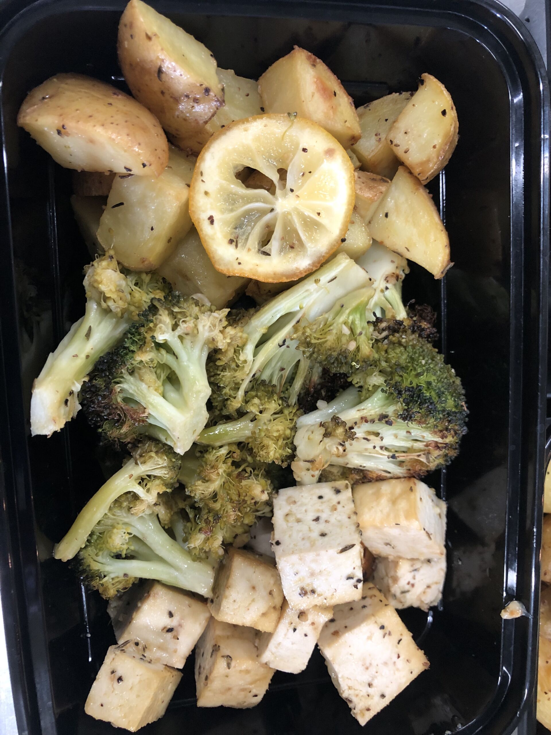 Tofu and broccoli in box