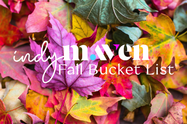 Indy Maven Fall Bucket List copy over colorful leaves