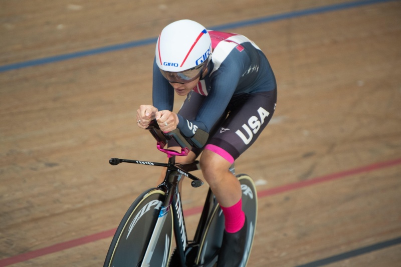 Chloe Dygert cycling during the Olympics