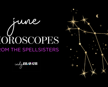 June Horoscopes from the Spellsisters, black image with June horoscope sign