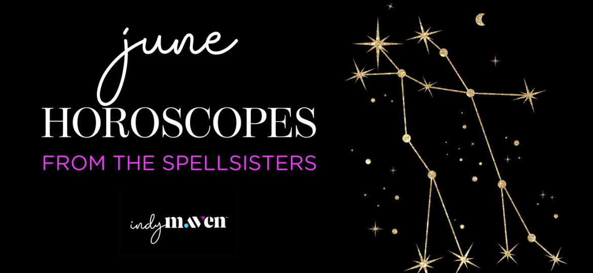 June Horoscopes from the Spellsisters, black image with June horoscope sign