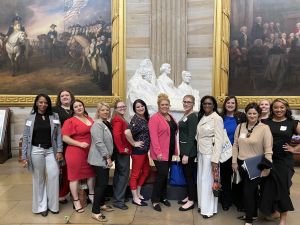 A recent Hoosier Women Forward cohort posing together at their annual trip to Washington, D.C.