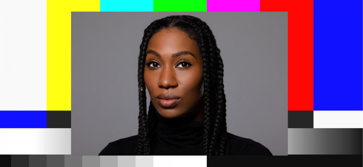 Actress Temara Payton headshot against TV error background image