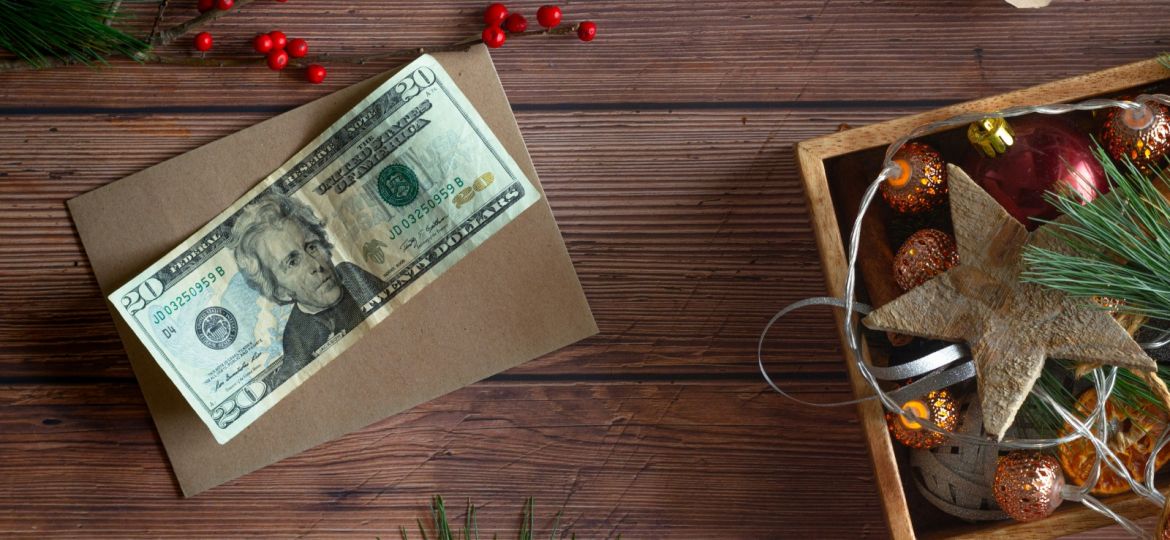 christmas gifts and a $20 bill