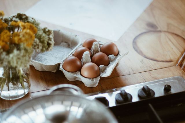 Eggs on a counter.