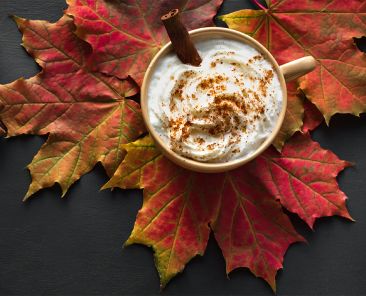 fall coffee drink with leaves and spices