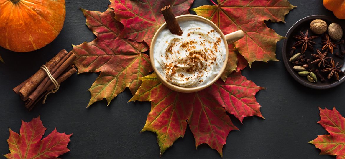 fall coffee drink with leaves and spices
