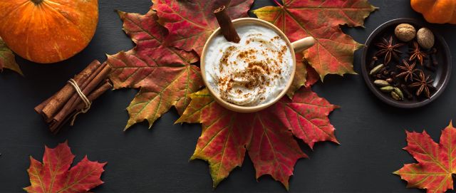 fall coffee drink with leaves and spices