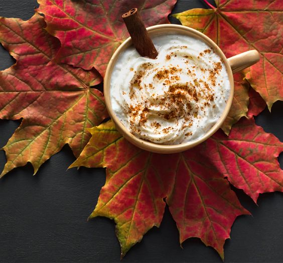 fall coffee drink with leaves and spices