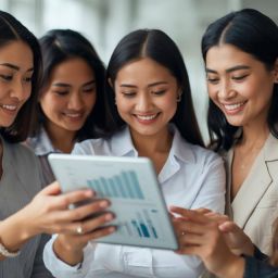 A group of women looking at an investing document together.