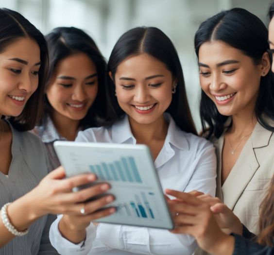 A group of women looking at an investing document together.