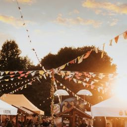 view of flags at a fair