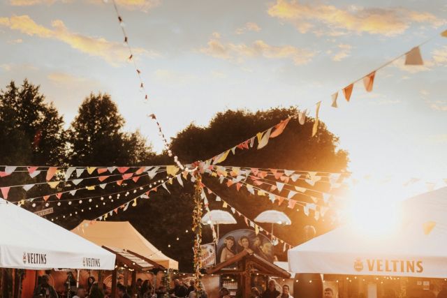 view of flags at a fair