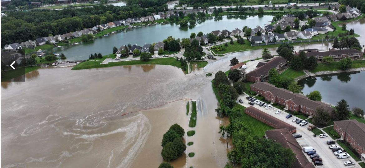 Overview shot of flooding in Indiana