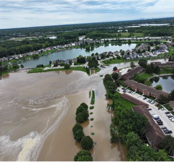 Overview shot of flooding in Indiana
